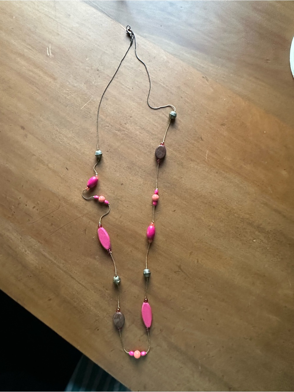 Long Pink Bead Station Necklace - Women Jewelry